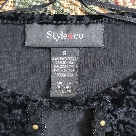 Style & Co Top Womens Small Velvet Burnout Bell Sleeve Goth Grunge Whimsigoth - Picture 10 of 11